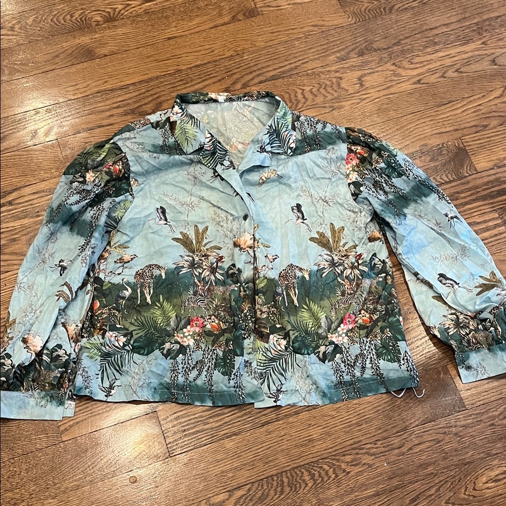 Tropical Print Button-Up Shirt L